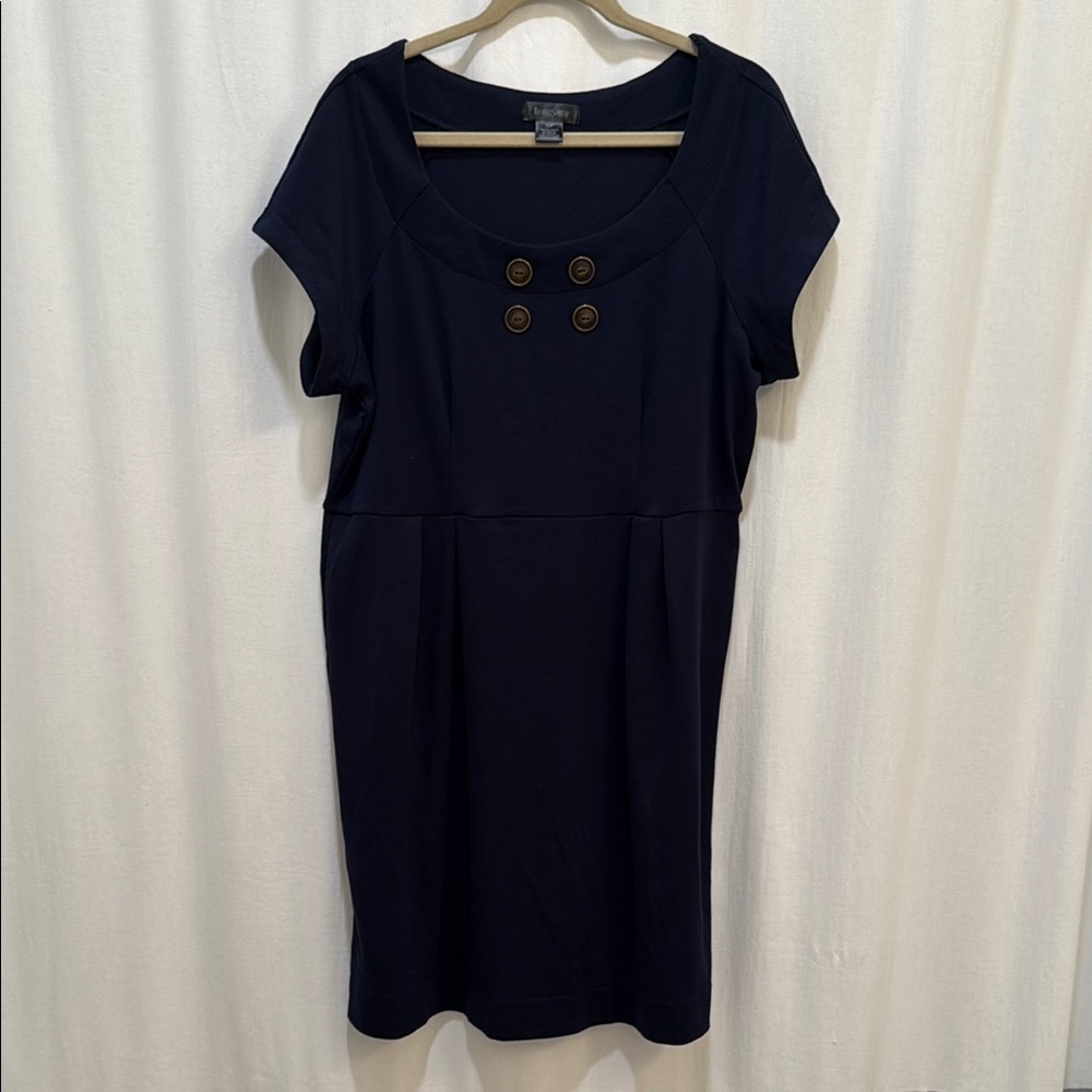 Navy Short Sleeve Dress with Button Detail